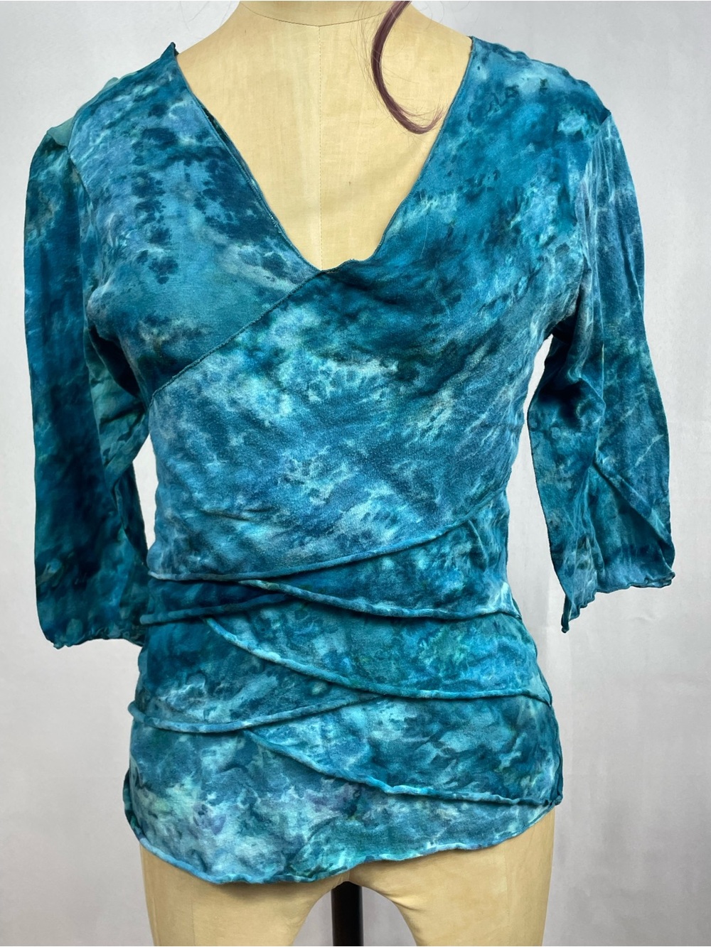 Dunia Tie Dye Surplice Top SM Teal Granola Ruched Boho Y2K Whimsigoth